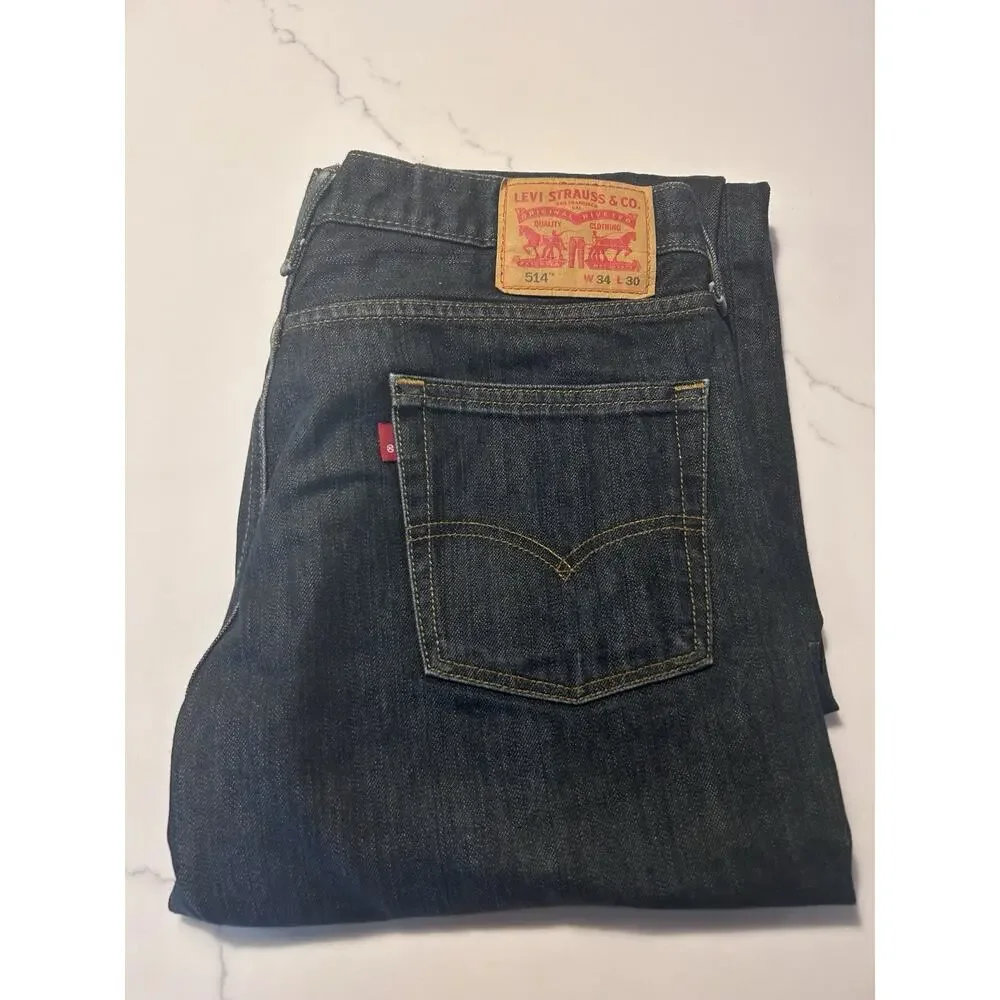 Levi’s 514 Button Fly Jeans 34x 30Blue Denim‎ Pants Ca00342 WPL 423